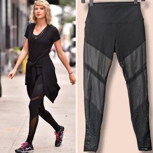 Alo Black Sheer Mesh Glossy Colorblock Mid-Rise Sheila Leggings SM